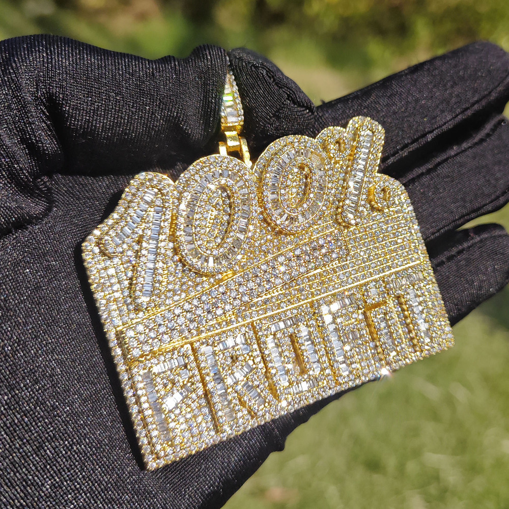 Luxury VVS Moissanite 100% Brand Iced Out Real Gold Electroplated Letter Tag Pendant Necklace Hip Hop Individual Versatile Diamond Studded Accessory