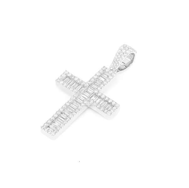 AAA GEMS Hip Hop Moissanite Collection Solid 14K Yellow Gold Baguette Diamond Fashion Cross Pendant for Men