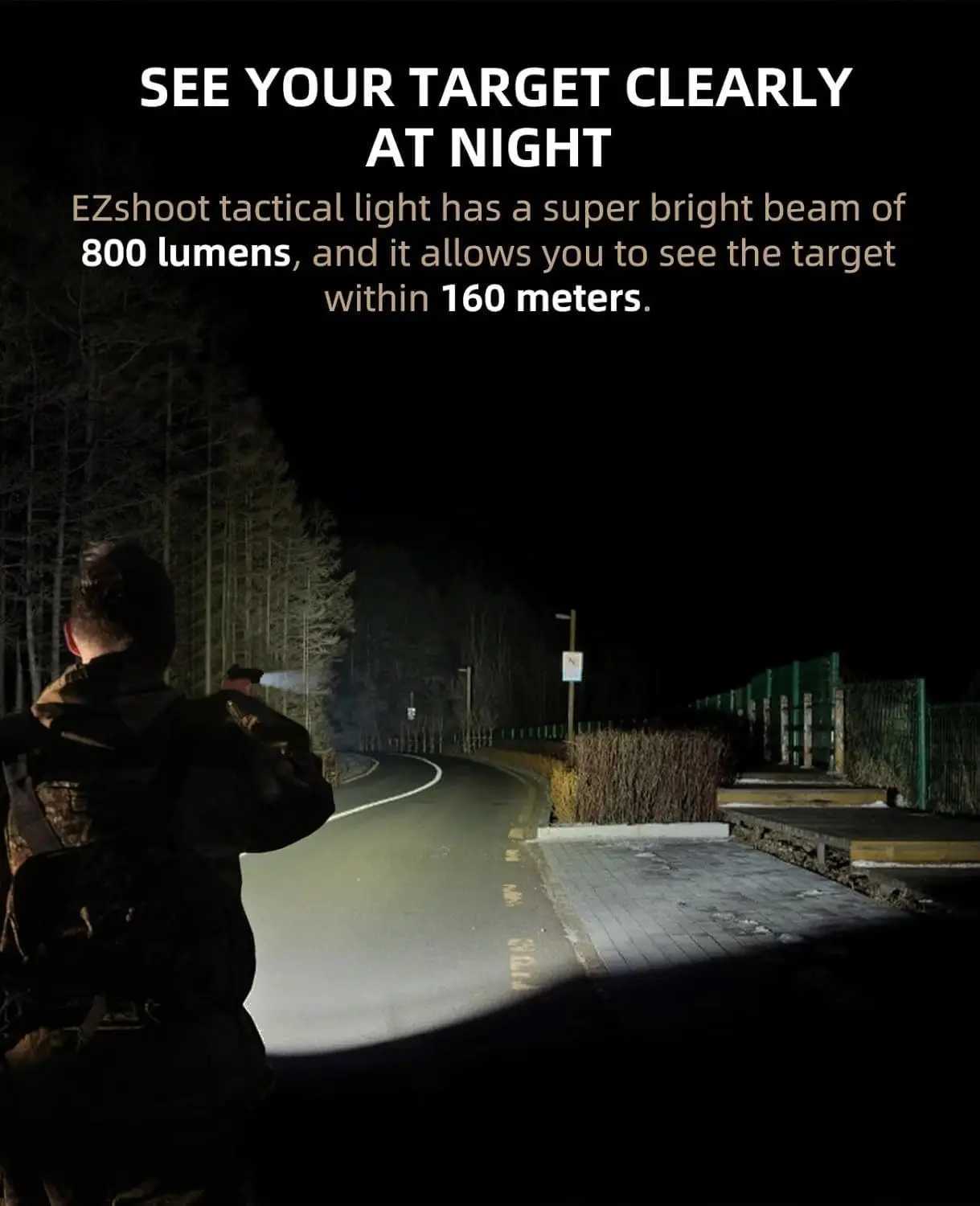 EZshoot Tactical Flashlight 800 Lumens D Light Compatible with Pistol Picatinny and GL Rails USB Rechargeable Strobe Mode XJ250718