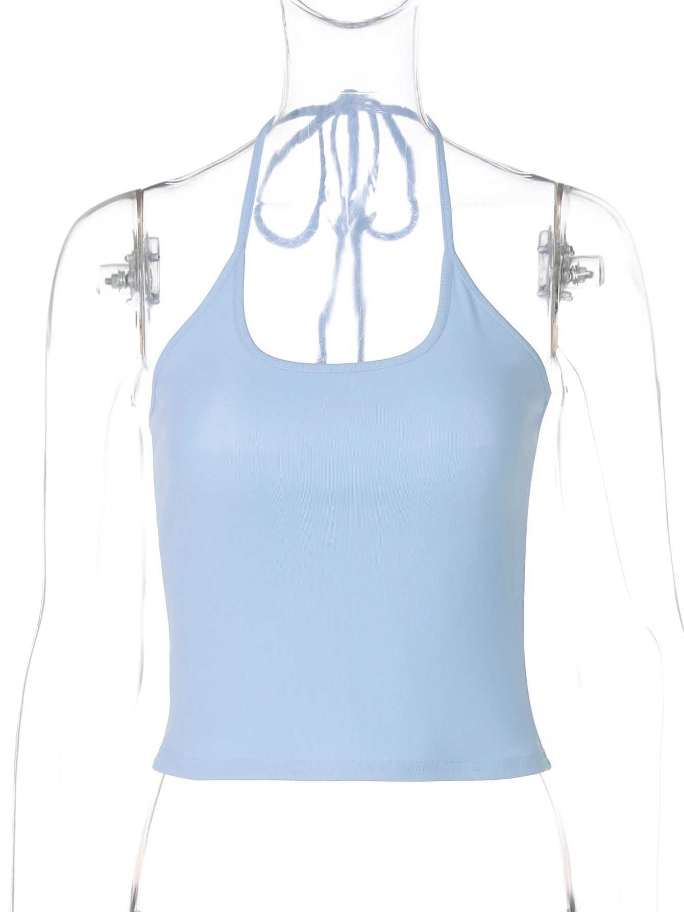 Hugcitar Women Casual Halter Backless Lace Up Sexy Bodycon Crop Camis Top Summer Cute Outfit Streetwear Party Festival Wholesale XJ250626