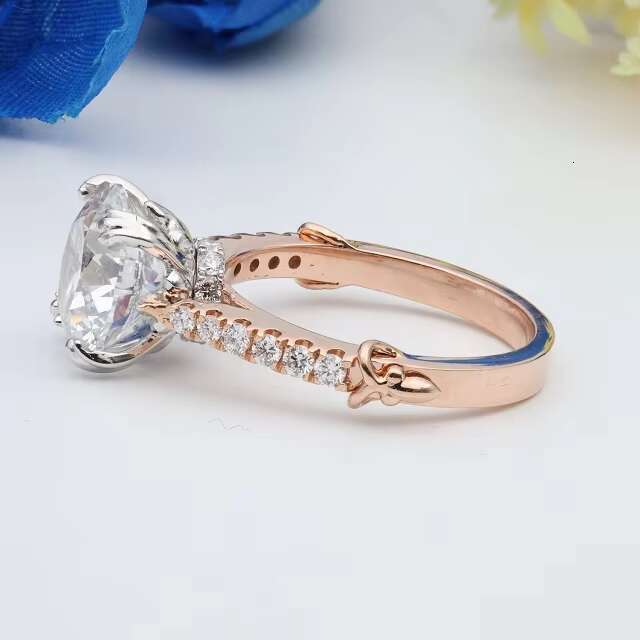 Elegant Round Cut Paved Diamonds Solitaire Bridal Ring Featuring a Subtle Halo