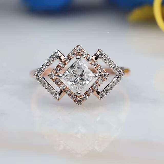 14k Gold Lab Grown Diamond Engagement Ring Princess Cut Stylish Bezel Corner Design Dainty Sustainable Wedding Jewelry IGI