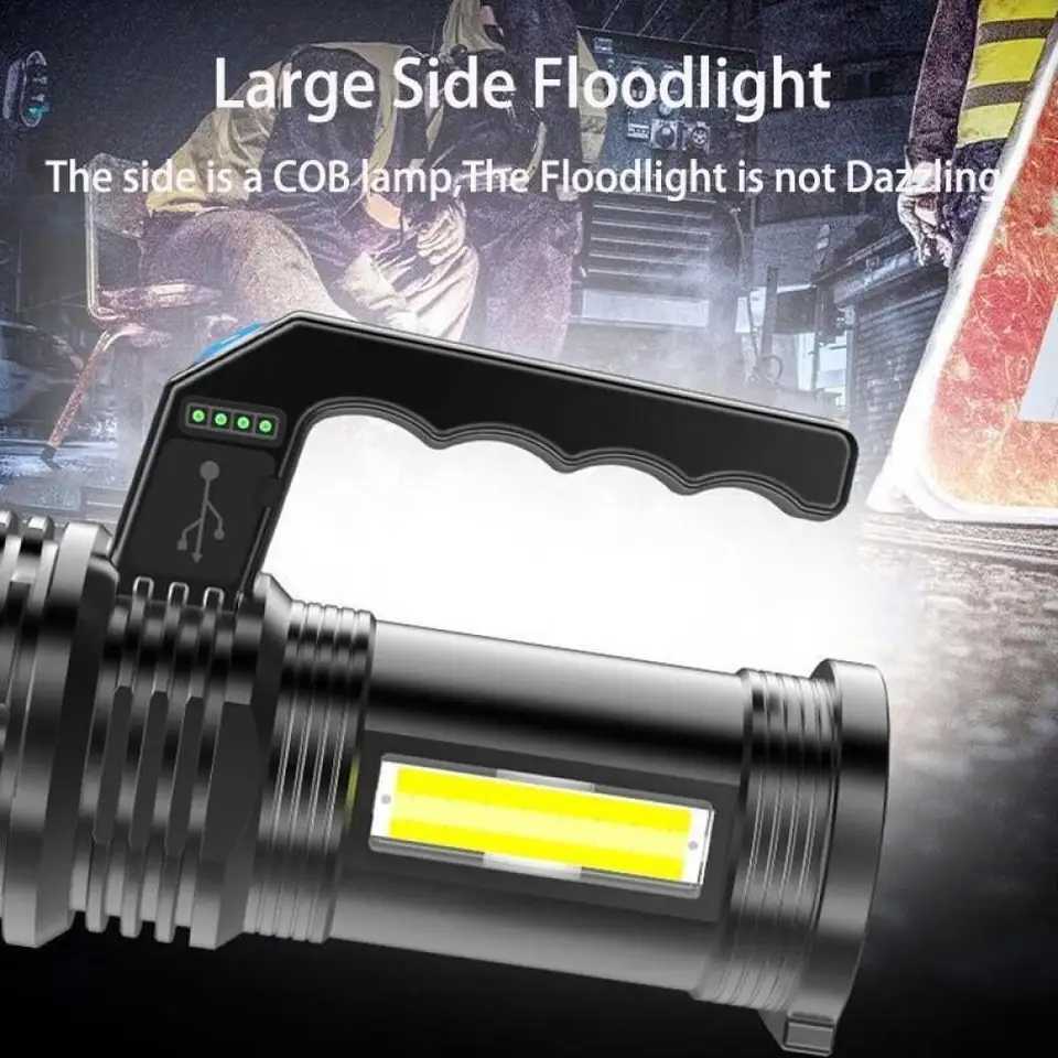 2km Long Distance Portable LED USB Rechargeable Flashlight with Torch Waterproof Fishing Hunting Camping LED Flashlight Lighting W250701