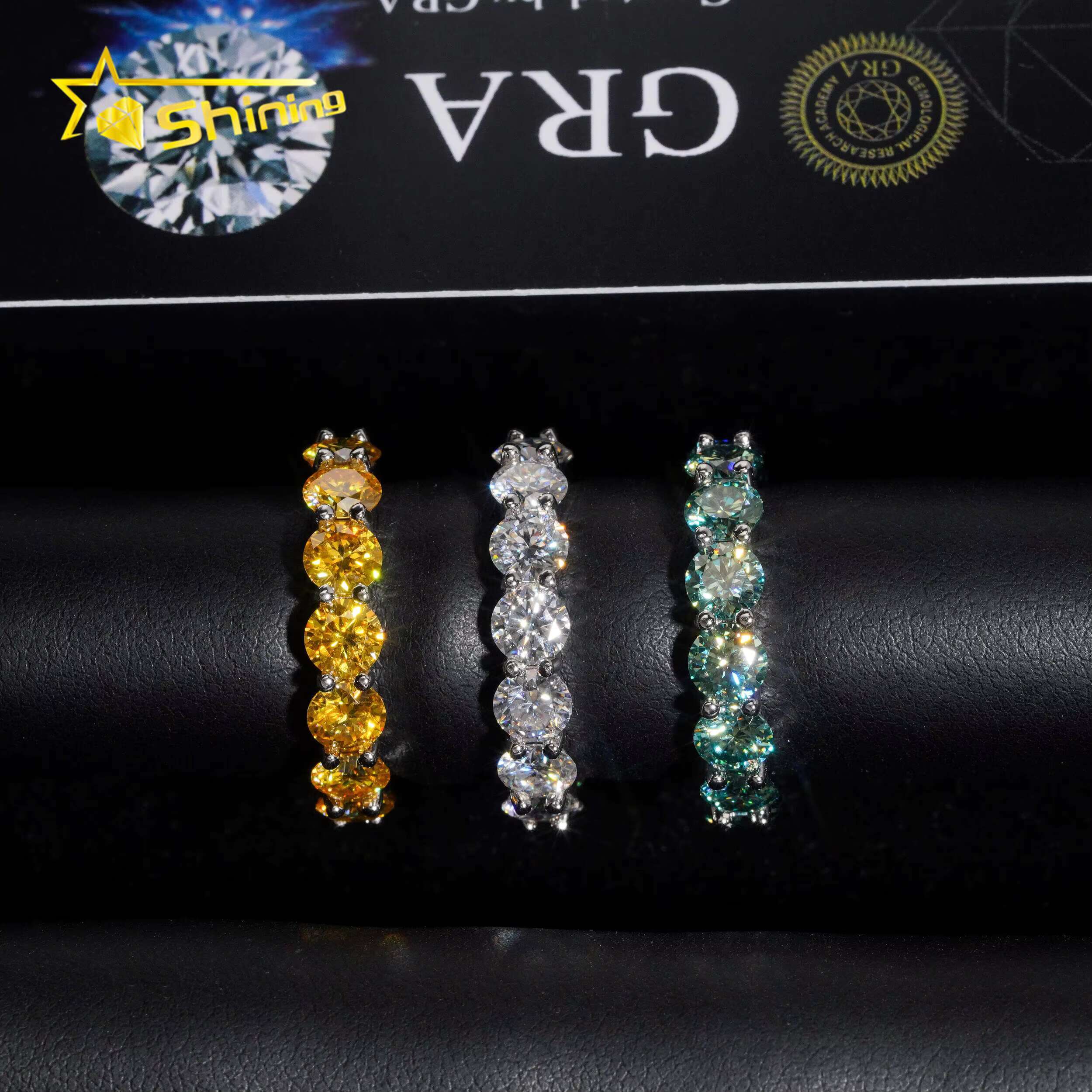 Pass Diamond Tester Hip Hop Jewelry Eternity Band Ring Hip Hop Rings Solid 925 Sterling Silver Colorful 5mm VVS Moissanite Ring