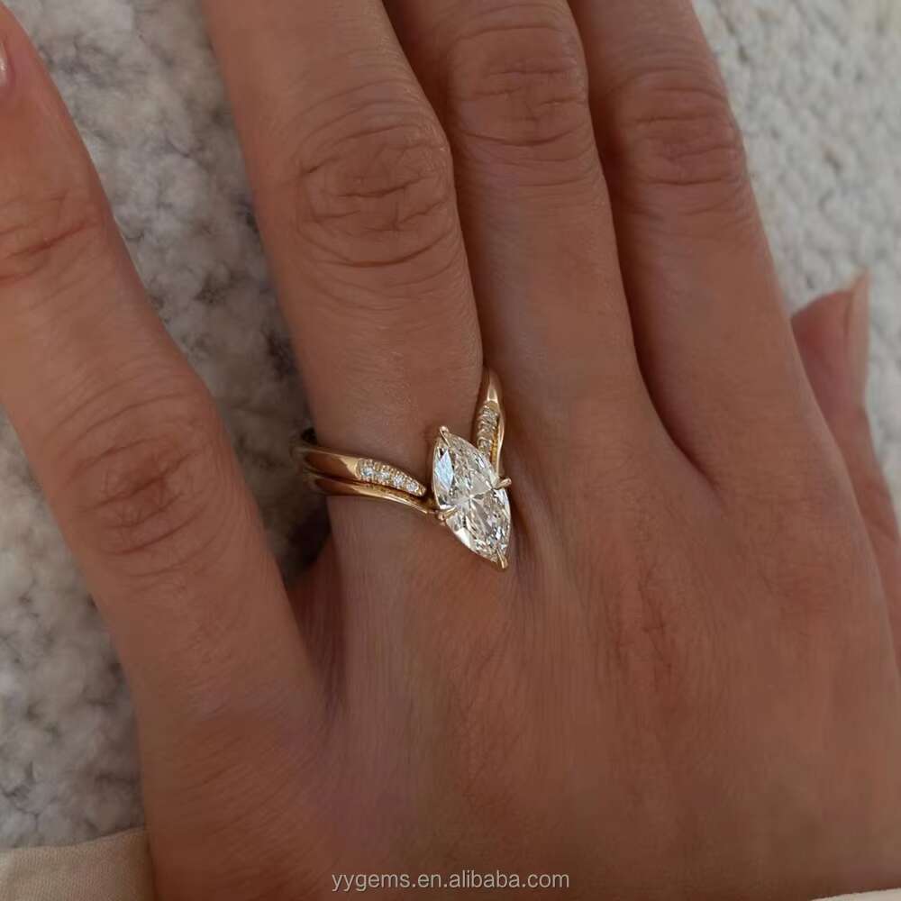 Customized Grande 2CT Moissanite Marquise Eve Prong Set with Pave Eve Band Set Jewelry Women 18K Solid Gold Rings