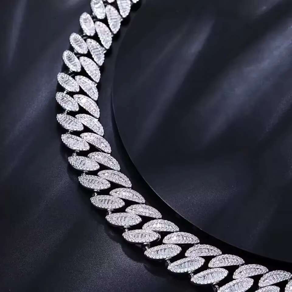 Mens Luxurious Baguette Cuban Link Moissanite Diamond 925 Sterling Silver Chains for Street Rappers at Best Prices