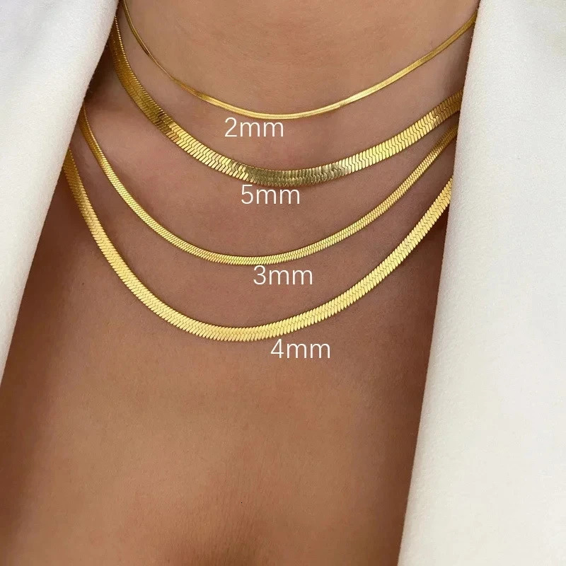 316L Gold Color Stainless Steel Snake Chain Necklace for Women Men Herringbone Choker Neck Chains Trend Jewelry Gift 250625