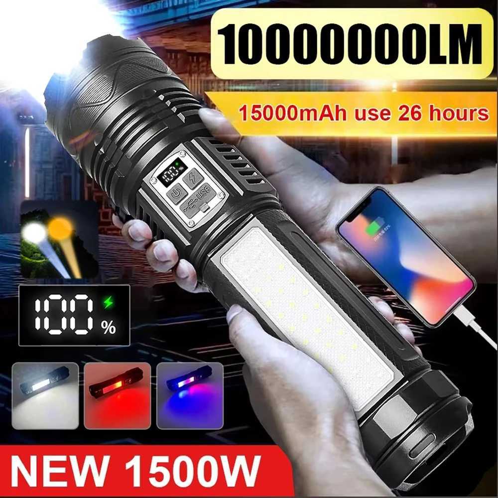 Powerful Dual Beaded LED Flashlight USB Rechargeable Long Distance Zoom Spotlight Torch Outdoor Fishing Adventure Flashlight W250701