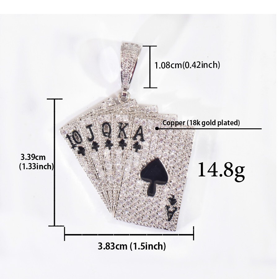 VVS Moissanite Iced Out Poker Card Pendant Hip Hop Black Spade A Badass Men's Jewelry Niche Trendy Accessory Passes the Diamond Tester