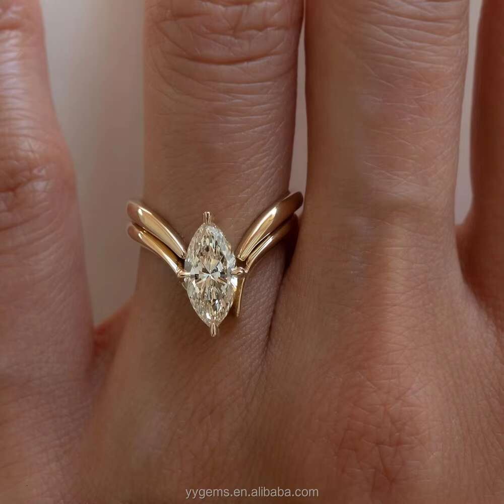 Customized Grande 2CT Moissanite Marquise Eve Prong Set with Pave Eve Band Set Jewelry Women 18K Solid Gold Rings
