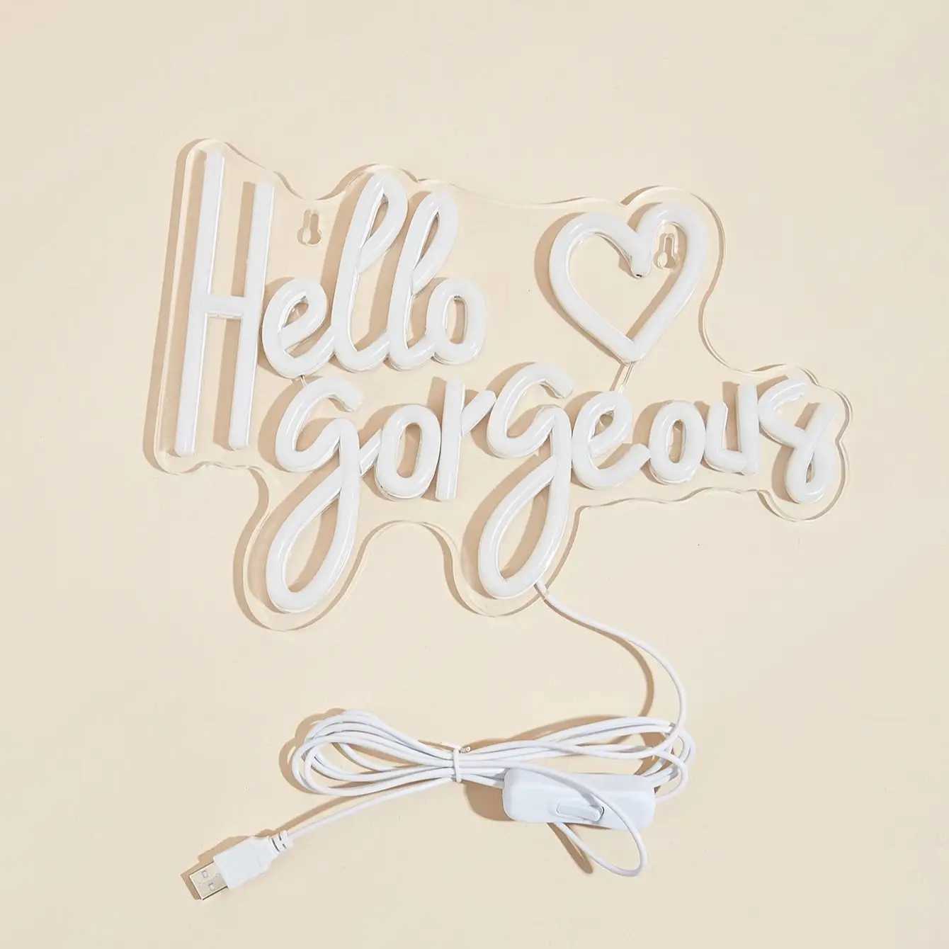 Chi-buy LED Neon Hello Gorgeous Heart USB Powered Neon Signs Night Light 3D Wall Art Bedroom Living Room Decor Lamp SignsXJ250626