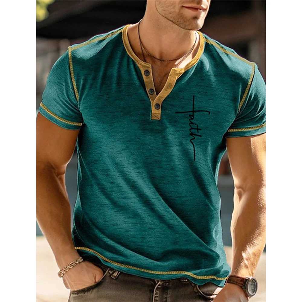 Casual Simple Henley Shirts Fashion Mens Button Short Sleeve T-shirts Henry Collar Tees Summer Loose Clothing Comfortable Tops W250627
