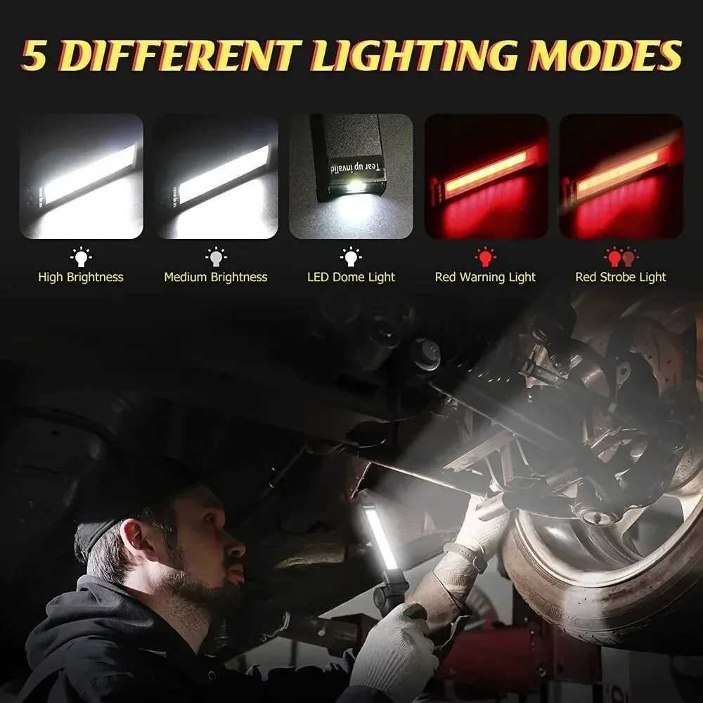 USB Flashlight Rechargeable Torch Tool Gift for Men Magnetic Base LED Work Light 5 Modes Family Outdoor Camping Light New W250701