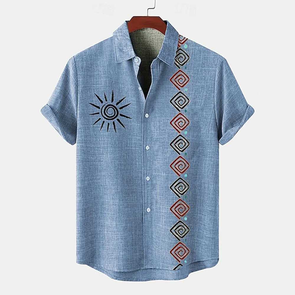 2024 Mens Shirt Short Sleeved Ethnic Style Casual Hawaiian Shirt Man 3D Print Fashion Retro Mens Clothing Top Summers W250627