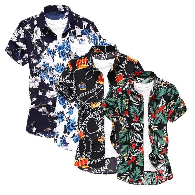 Summer Mens Shirts Printed Short-Sleeved Plus Size Youth Casual Short-Sleeved Floral Shirt M-7XL Code W250627