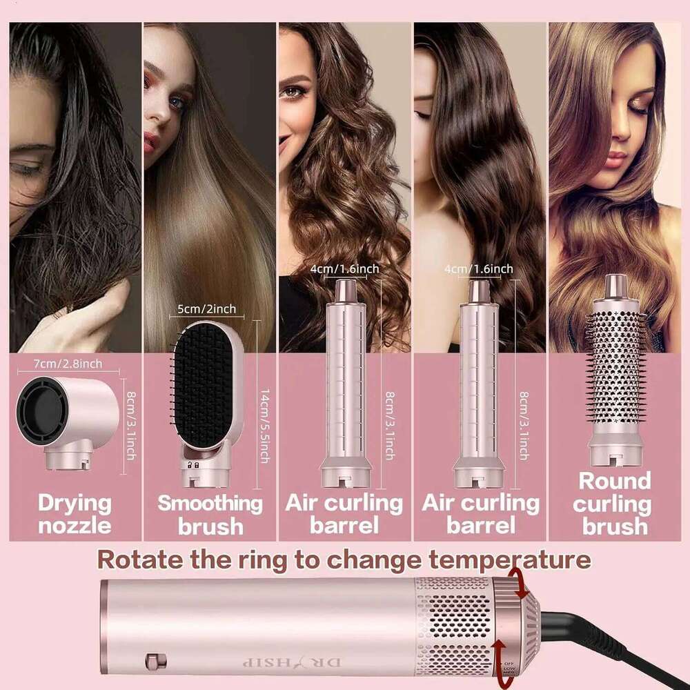 5-In-1 Electric Negative Ion Straight Curler Brush Blow Dryer Air Comb Hair Styling Tools Complete Set