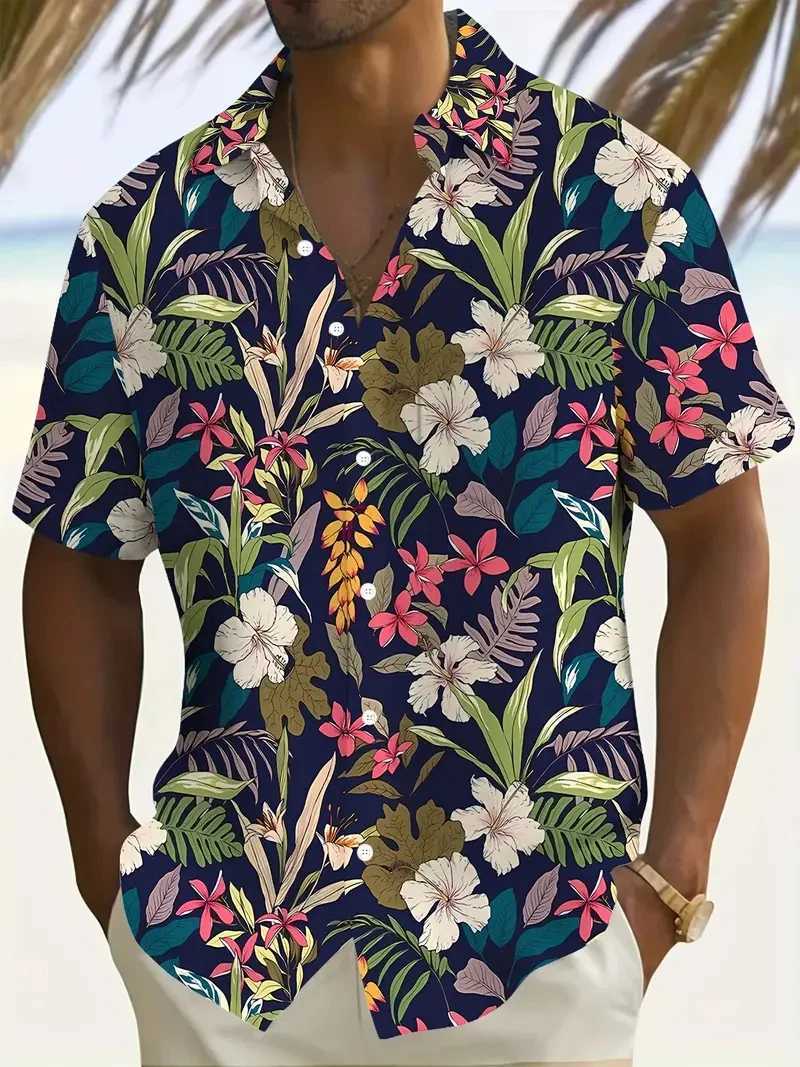 Outdoor Shirt Short Sleeve Summer Beach Wind Casual Tops Shirt Landscape Printed Pattern Large OverSize Loose Mens Clothing W250627