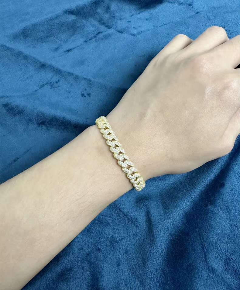 15MM Hip Hop Jewelry Full Pave Diamonds Cuban Link Bracelet S925 Sterling Silver Moissanite Chain