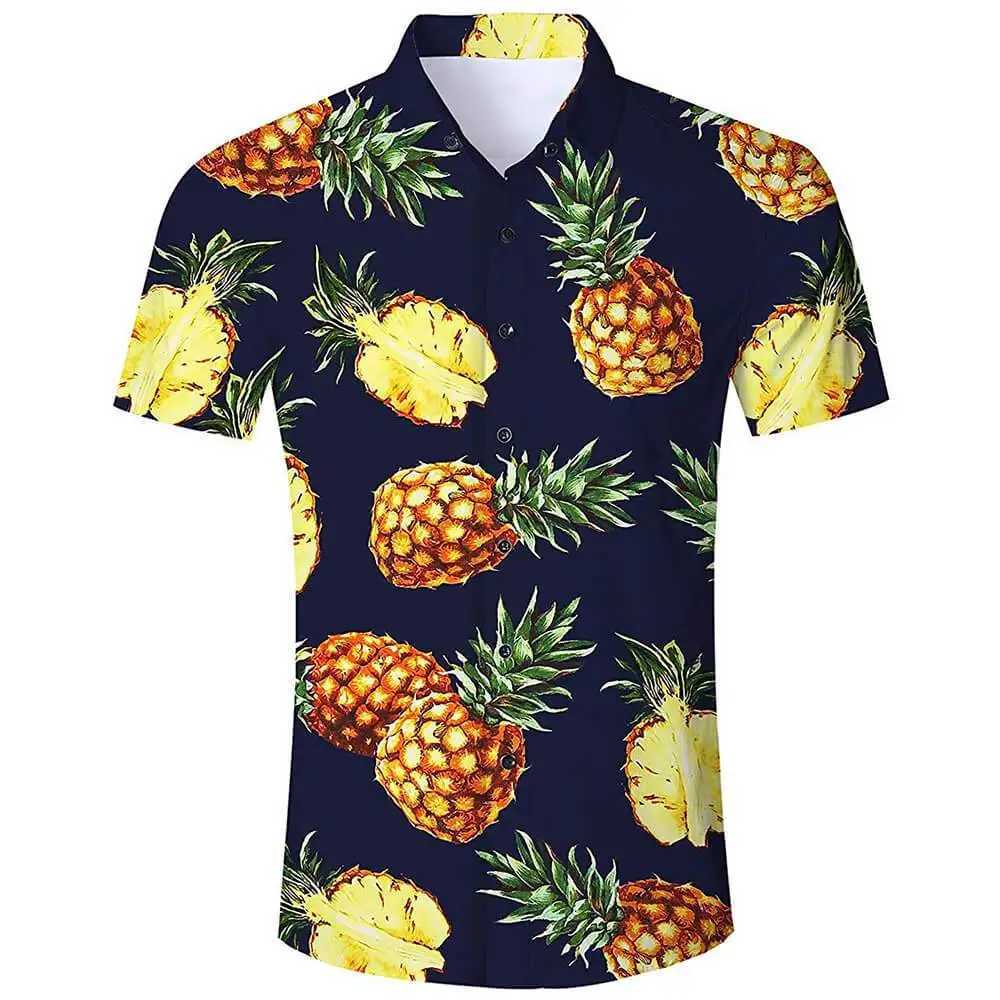 Funny Pineapple Shirts 3D Print Mens Beach Blouse Vocation Lapel Hawaiian Shirts Clothing Button Up W250627