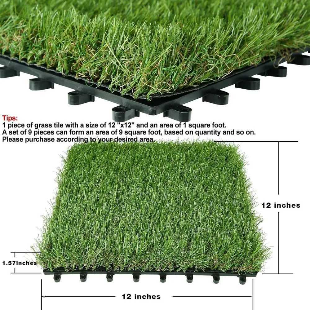 Outdoor Artificial Grass Turf Squares 9 Pack 12x12 Fake Grass Mat for Balcony Patio Deck Flooring Decor Pets Dog Pee Pad X250627