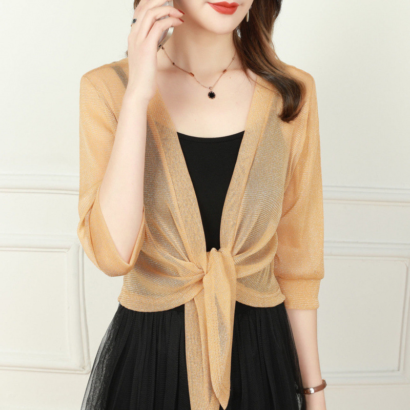 K1148 2025 Summer Small Shawl Jacket Women Cardigan Mesh Short Outerwear Large Size Lace Waistcoat Shawl Outerwear