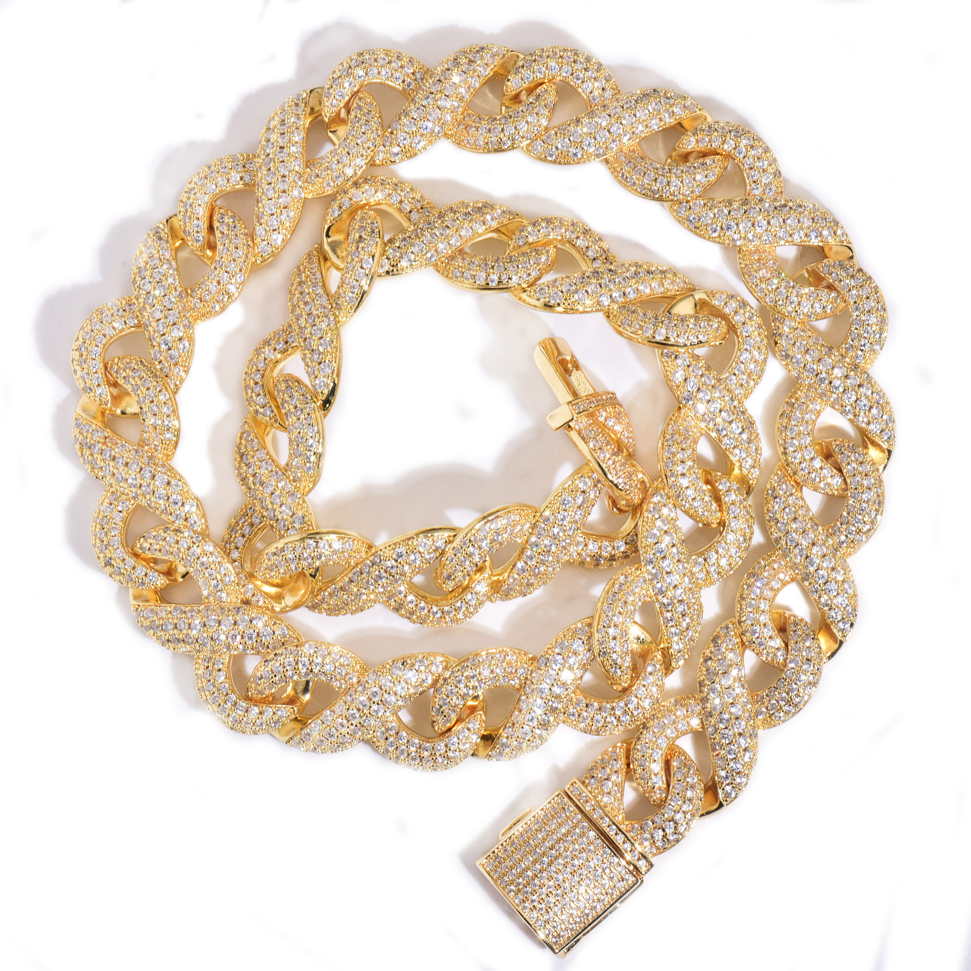 15mm Luxury VVS Moissanite Iced Out Hip Hop Infinity Loop Cuban Chain Full Diamond Statement Jewelry Passes the Diamond Tester