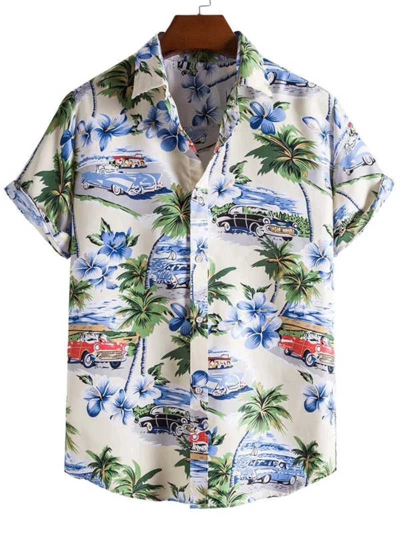 Hawaiian 3D Coconut Tree Top Mens Summer Beach Casual Clothing Street Outdoor Party Mens Shirt Loose Breathable Mens Clothing W250627