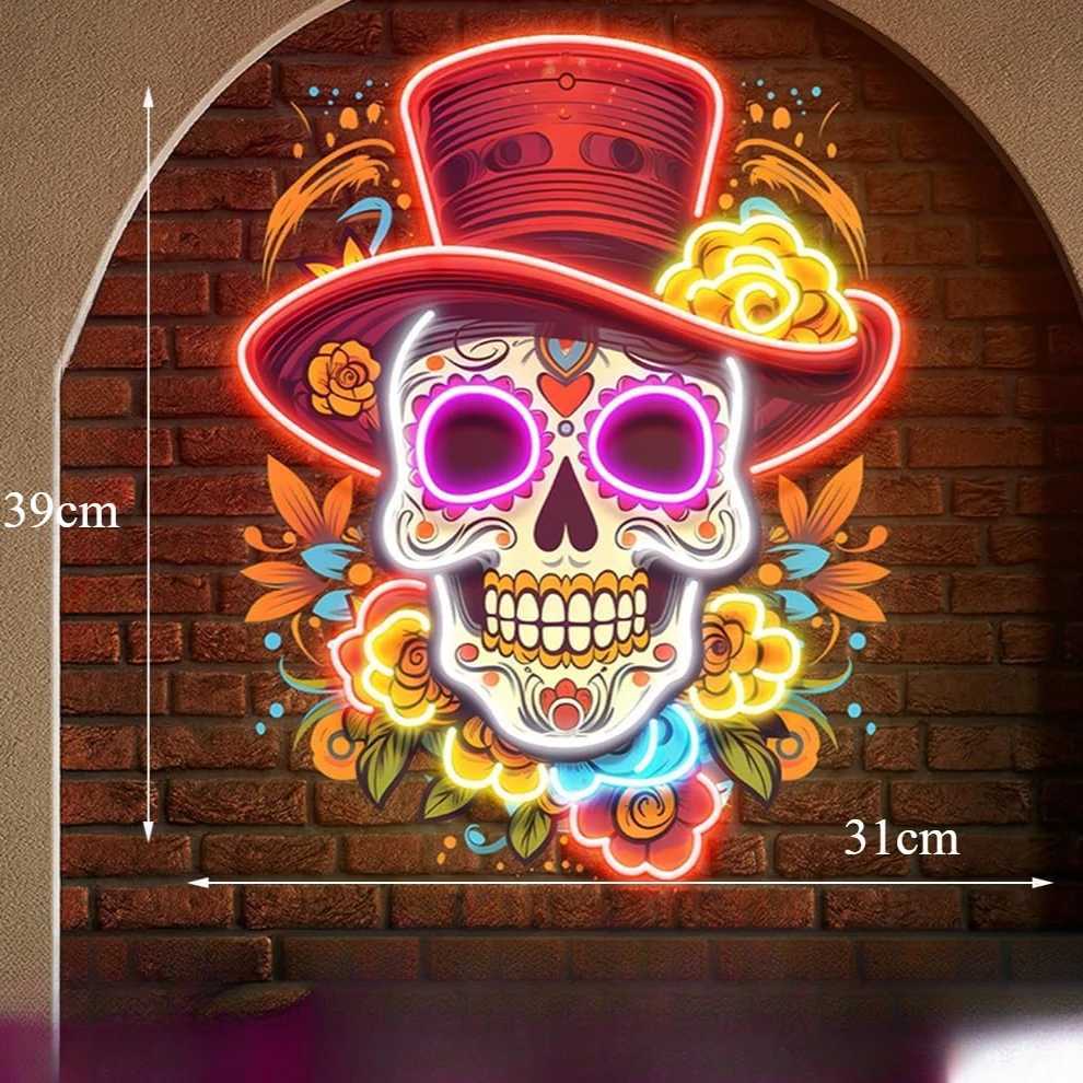 Skull UV Printed Neon Sign Dimmable LED Neon Sign Mexican Restaurant Artwork Business Coffee Home Beer Cafe Club Party Gift XJ250626