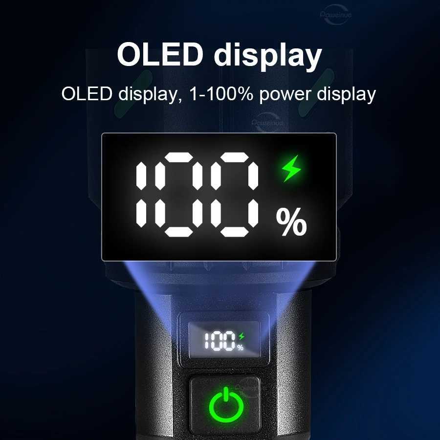 1000000LM Ultra-High Powerful Flashlight Battery Display Rechargeable Tactical Torch Ignitable Hand Lamp Outdoor Camping Lantern W250701