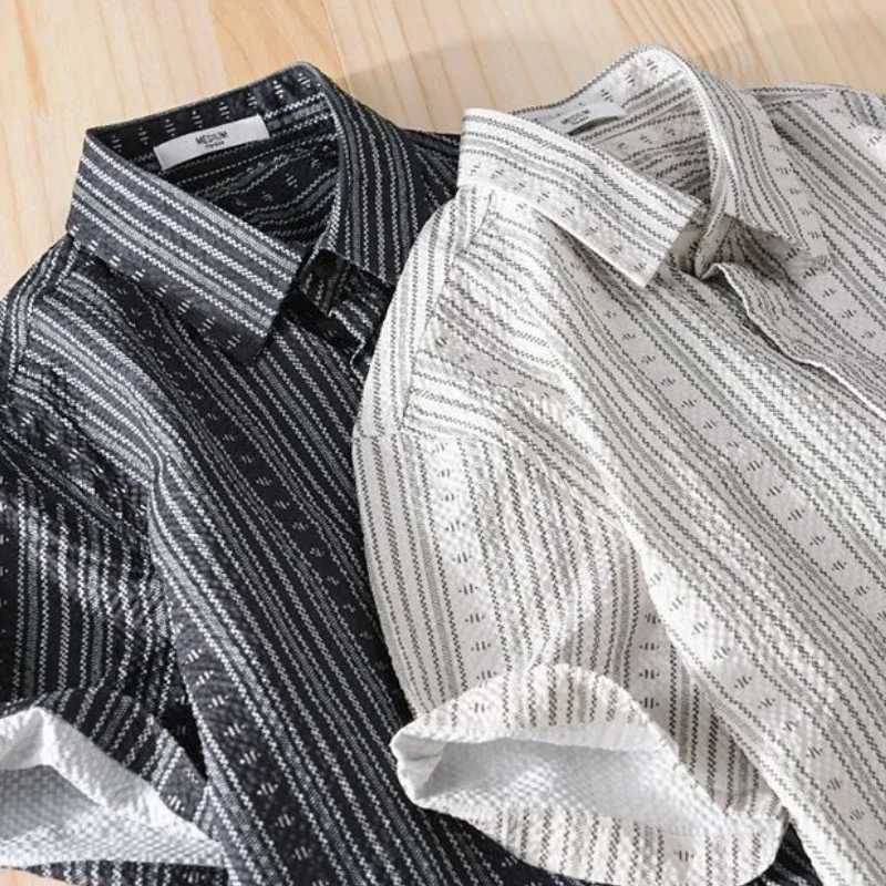 Short Sleeve Striped White Mens Shirt Male Shirts with Pocket Aesthetic High Quality Luxury Designer Summer Fashion 2025 New In W250627