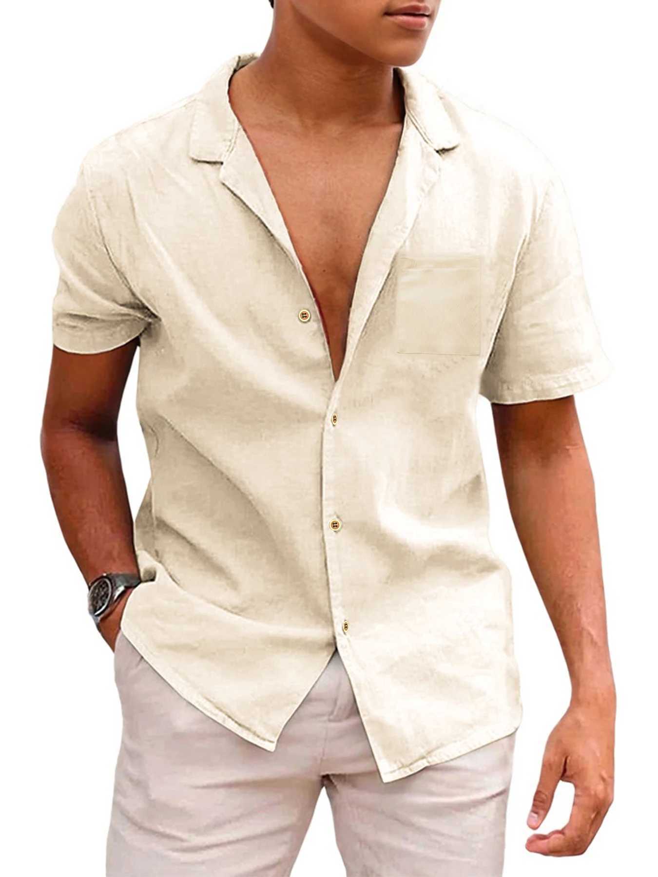 Mens Short-Sleeved Shirts Summer Solid Color Comfort Collar Casual Beach Vacation Shirts Casual Lightweight Button Shirts W250627