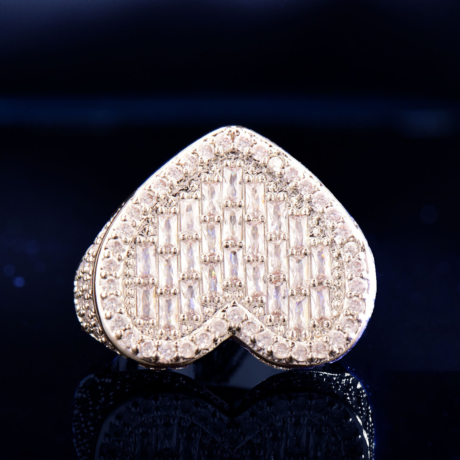 Gold Plated VVS Moissanite Iced Out Hip Hop Heart Ring Bling Edgy Versatile Jewelry - Free Shipping Passes the diamond tester