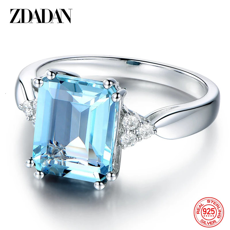 ZDADAN 925 Sterling Silver Fashion Aquamarine Gemstone Ring For Women Wedding Party Jewelry Gifts Wholesale 250626 - view 4