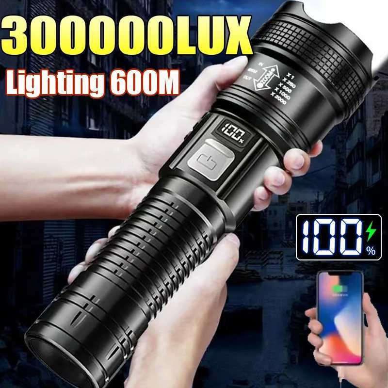High Power LED Flashlight USB Rechargeable Torch Strong Light Flashlight Tactical Zoom Flash Light Outdoor Camping Lantern W250701