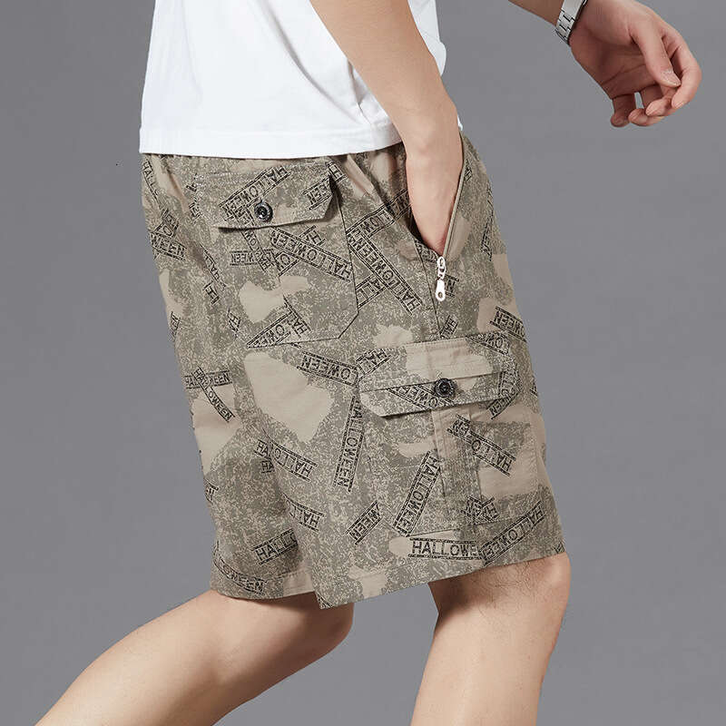 Mens Summer Shorts Five-Point Casual Camouflage Cargo Loose Fit Cotton Home Shorts Thin Style