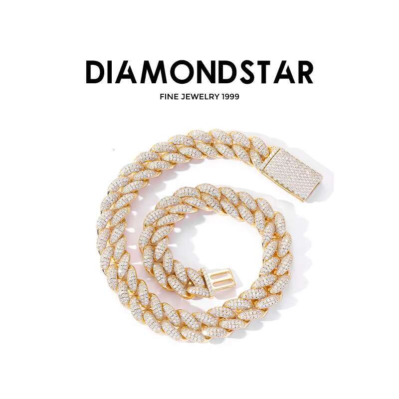 Hip Hop VVS Moissanite 16mm Width Cuban Link Chain Necklace Bracelet Fine Jewelry 925 Sterling Silver Diamond Cuban Link Chain