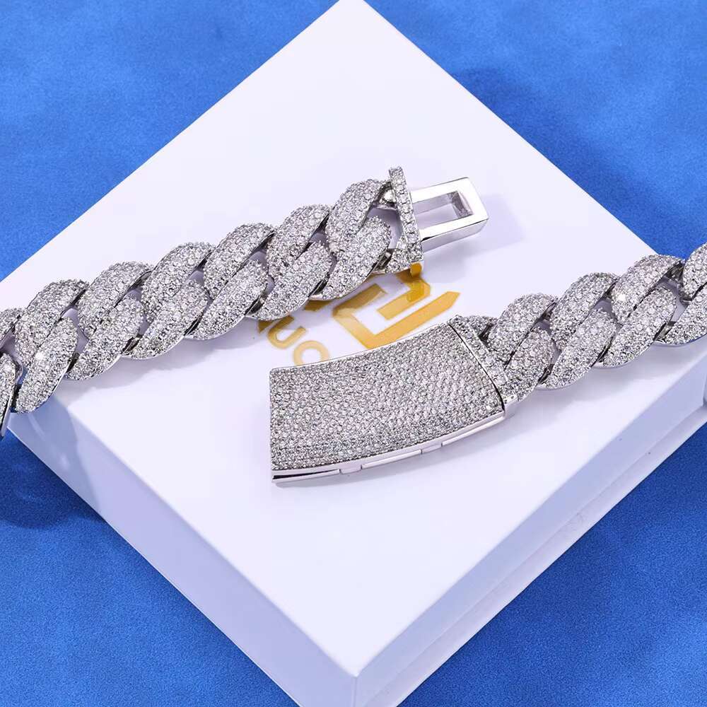 European American High-End Mens S925 Silver Moissanite Bracelet Three Rows Full Diamond Bubble Fashion Chain Link Bracelets