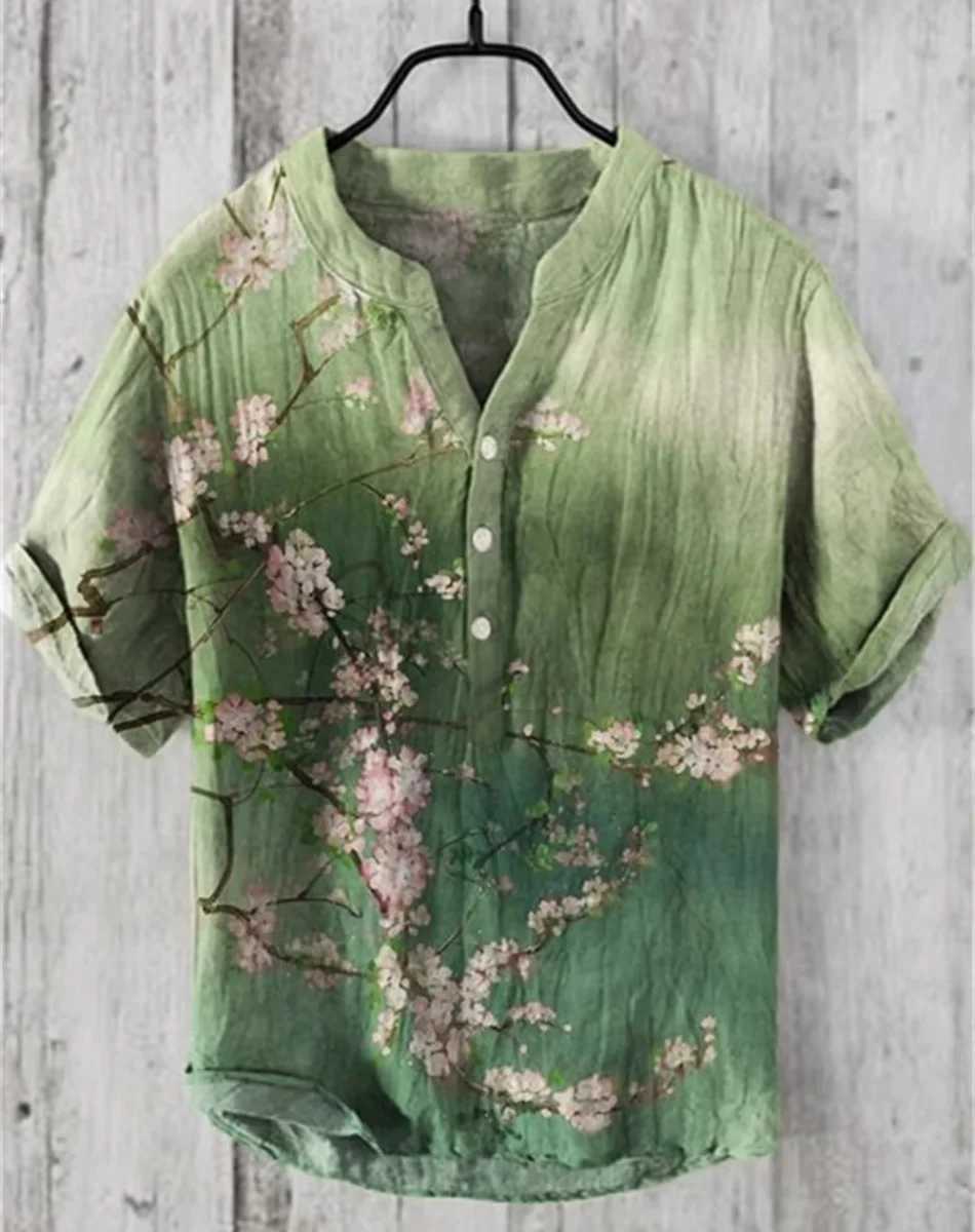 Spring and summer casual shirts for men and women plum blossom short-sleeved shirts Hawaiian style printed shirts mens tops W250627