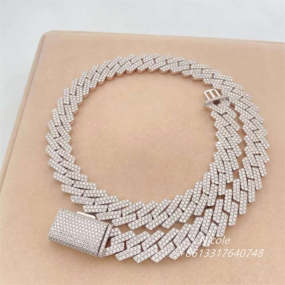 Hip Hop Jewelry 15mm 2 Rows 20 Inches Iced Out Diamond Miami Men 925 Sterling Silver Cuban Link Necklace