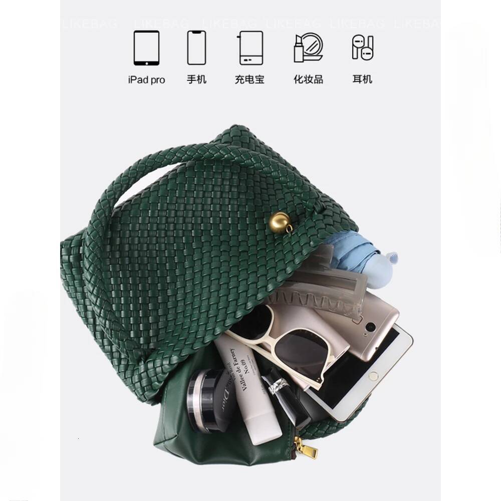 ZR DIARY Fashion Woven Women PU Leather Single Shoulder Retro Golden Bead Decor Hand Carry Women's Bag Bz2469