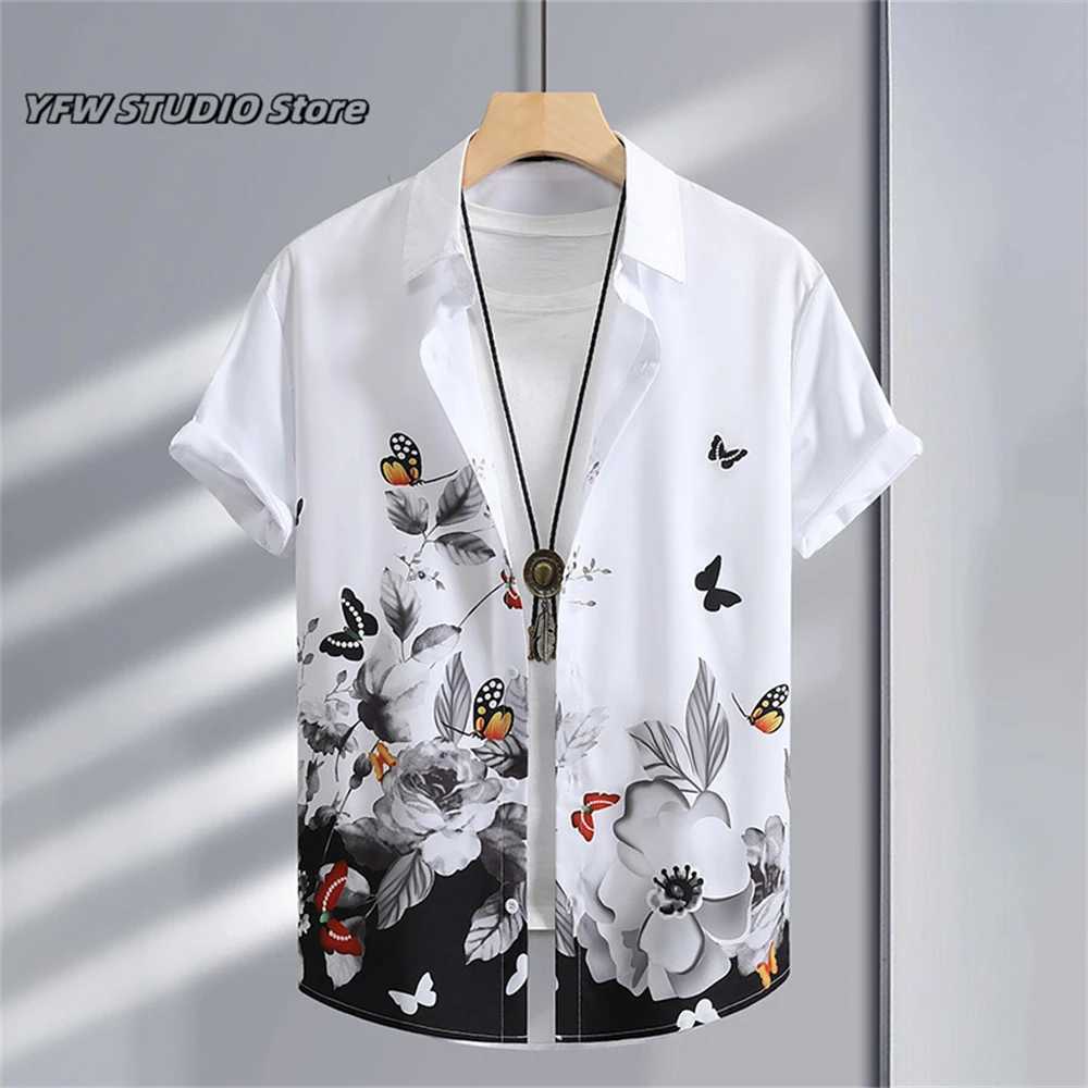 Summer 3D Graffiti Blossom Printed Shirts for Men Fashion Streetwear Long Sleeve T Shirt Unisex Hawaiian Shirts Blouses W250627