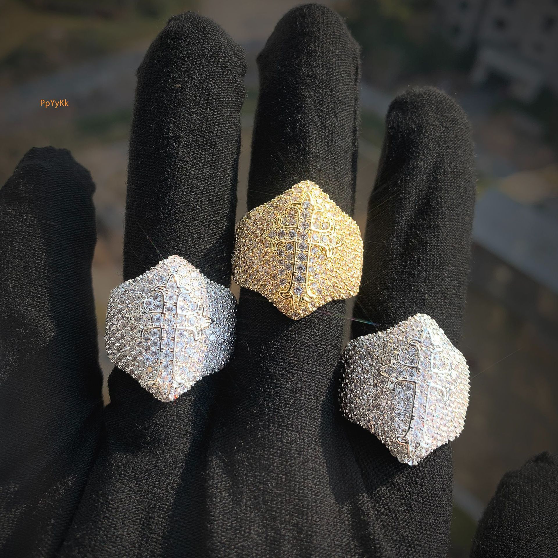 Luxury VVS Moissanite Iced Out Hip Hop Cross Ring Edgy Trendy Premium Men's Bling Jewelry Passes the Diamond Tester