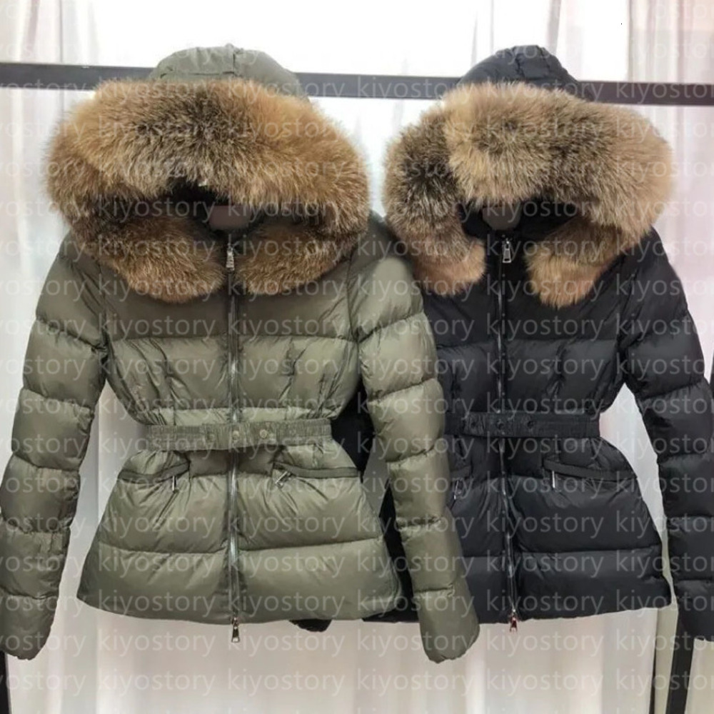 Womens down jacket winter Boed fur coats real raccoon hair collar warm fashion parkas with belt lady cotton coat outerwear big pocket Women coats