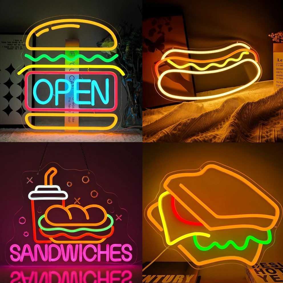 Burger Sand Hamburger Neon Sign - LED Light USB Powered Fast Food Decor for Home Restaurant Bar Kitchen Wall ArtXJ250626