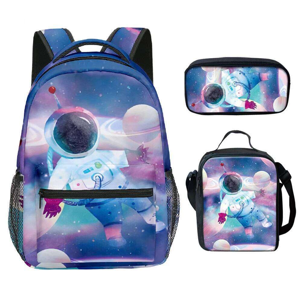 Popular Youthful Funny Space astronaut 3D Print 3pcs/Set School Bags Laptop Daypack Backpack Crossbody Lunch bag Pencil Case