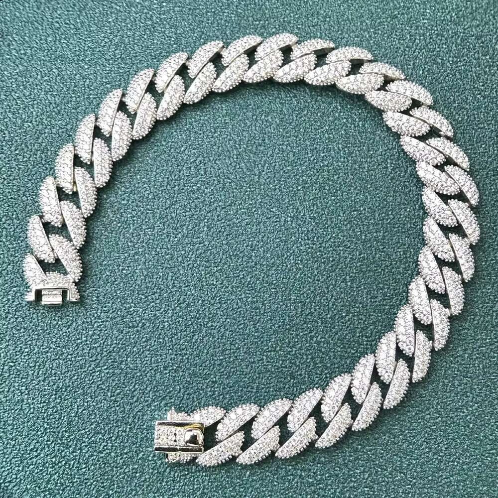 15MM Hip Hop Jewelry Full Pave Diamonds Cuban Link Bracelet S925 Sterling Silver Moissanite Chain