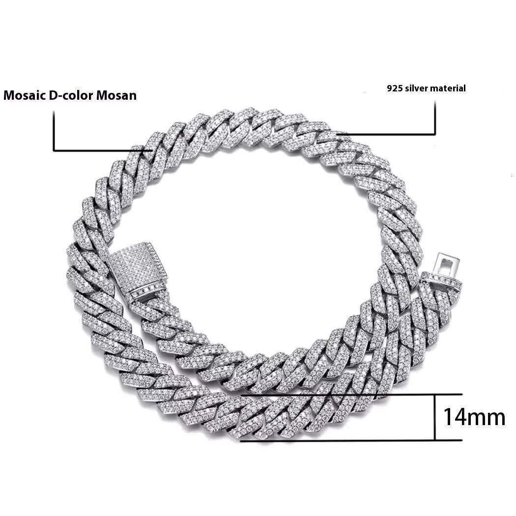 Custom S925 Silver Cuban Chain 8mm-14mm Fully Moissanite Necklace Diamond Necklaces