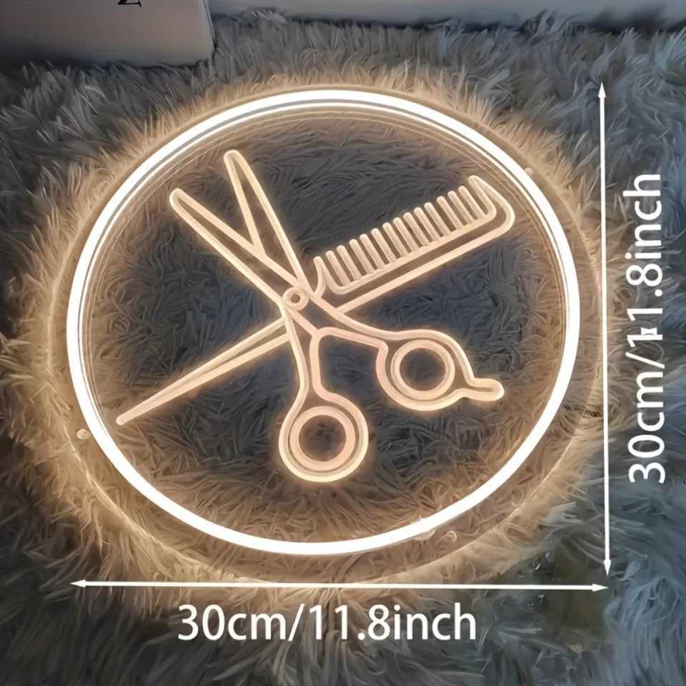 Hair Salon Neon Wall Decorative Sign Hairdresser Bedroom Studio LED Wall Mounted Hairdressing Light USB Powered Comb and Scissor XJ250626