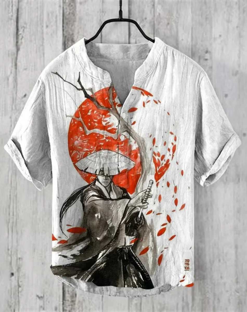 Spring and summer casual shirts for men and women plum blossom short-sleeved shirts Hawaiian style printed shirts mens tops W250627