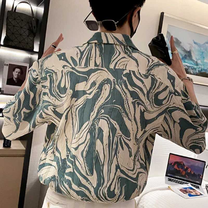 Mens Shirt Floral Print Half Sleeve Male Shirts Black Green Original Button Up Cotton with Sleeves Slim Fit Collar Korean Style W250627